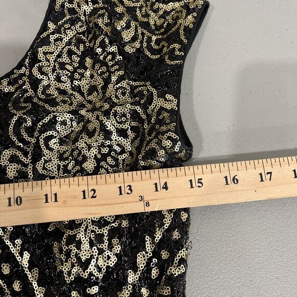 Slate Willow 6 Black Gold Mae Sequin Party Dress Little Black Bold - Picture 9 of 11